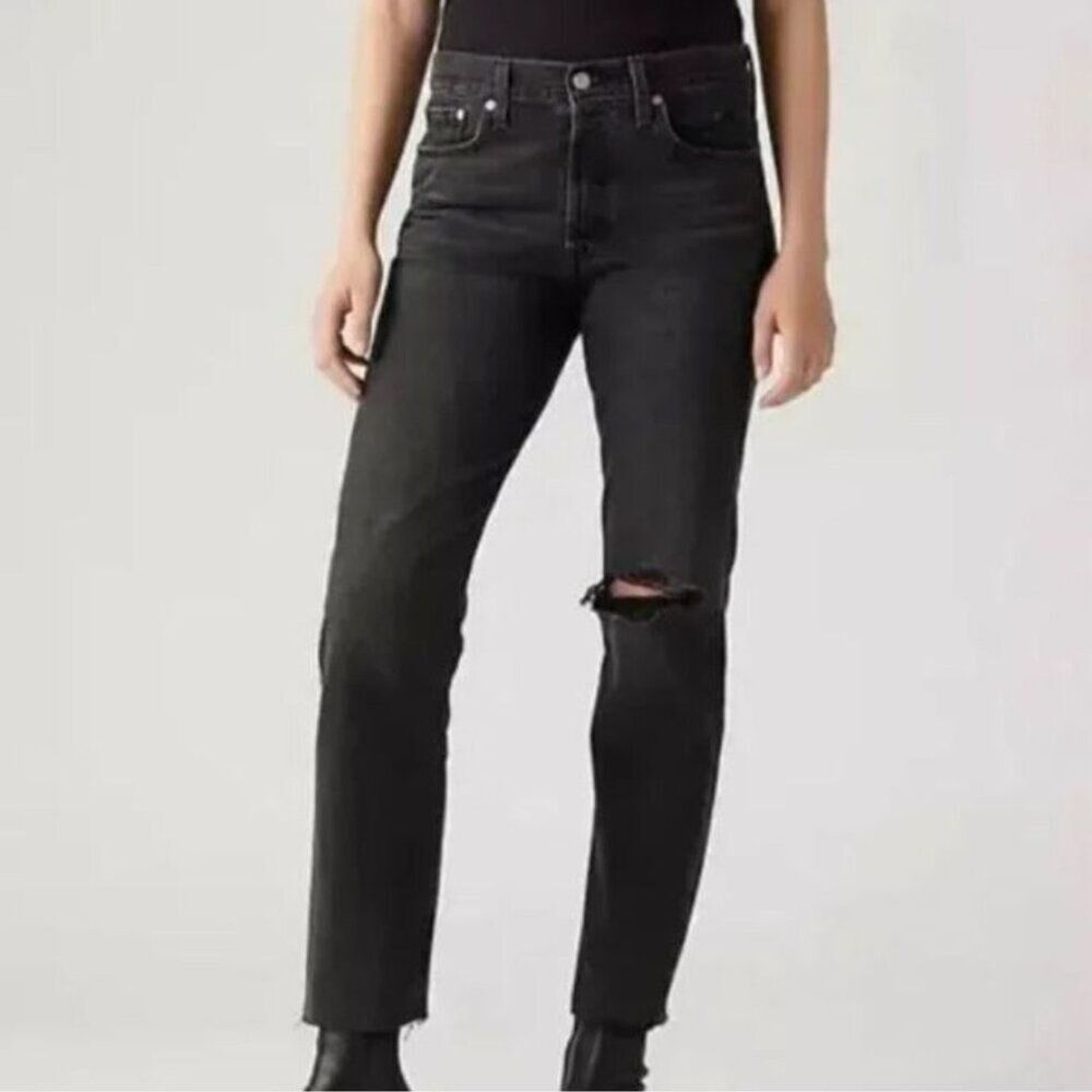 Levi’s Women's Jeans Wedgie Straight Distressed Button Up in Black size 24 New